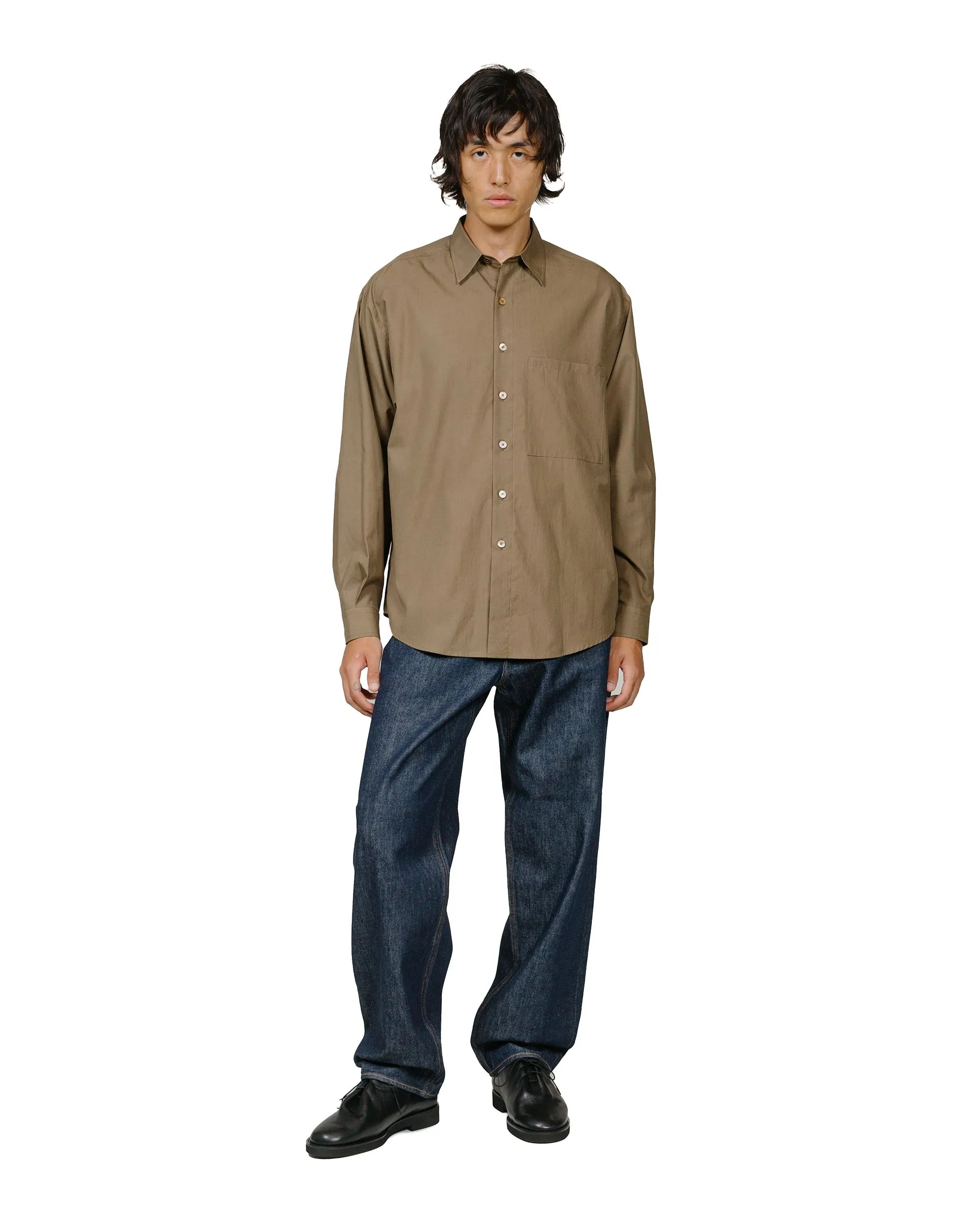 Auralee Washed Finx Twill Big Shirt Brown
