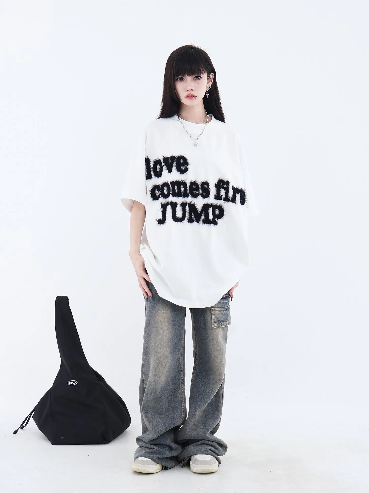 Fluffy Logo Embroidered T-Shirt